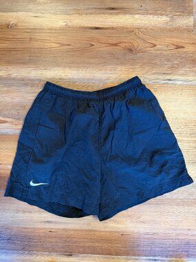 Vtg 90s Black Tag Nike Lined Nylon Shorts Swoosh Youth XL Fits Men S Black